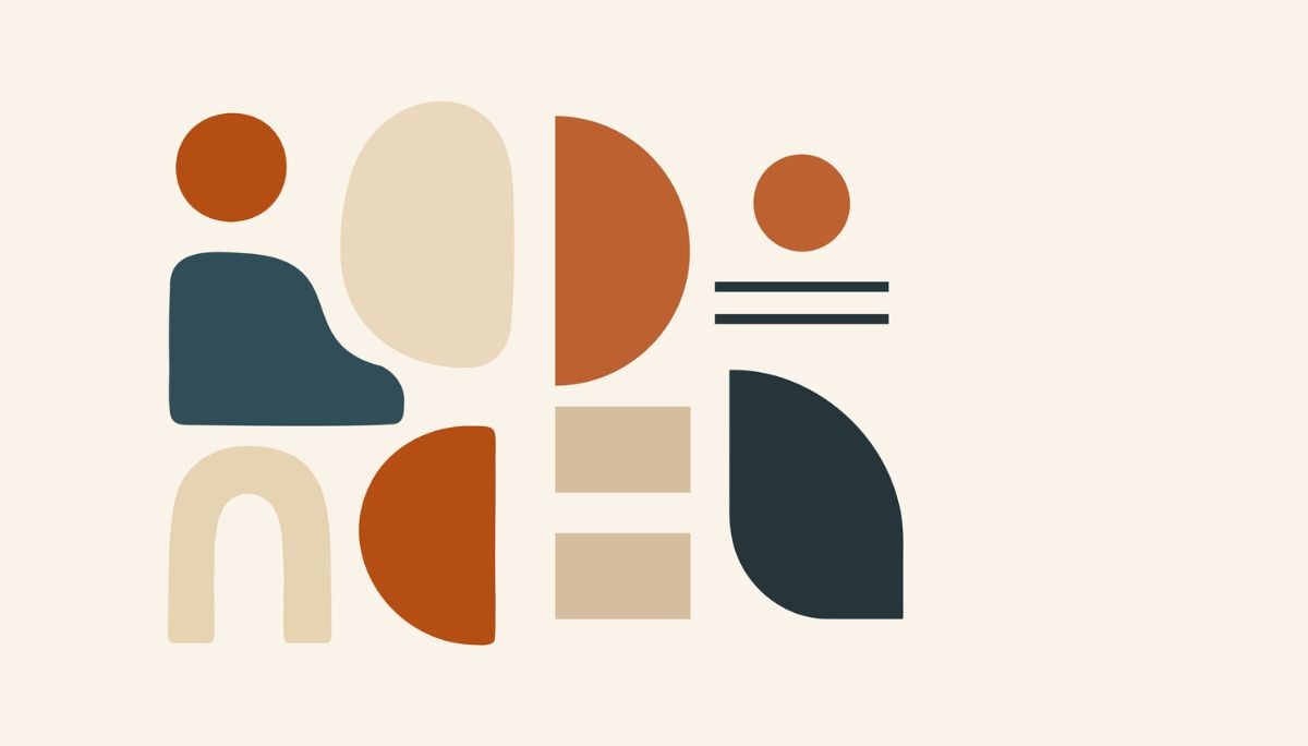 Minimalist geometric pattern in earthy tones used as a hero image for an article on how to build a software engineer portfolio.