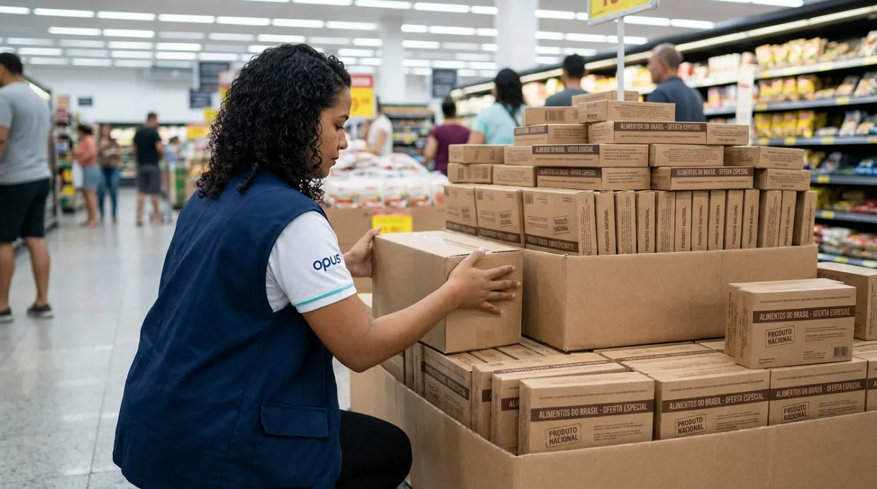 promotora organizando as caixas