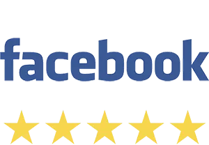 Facebook logo with 5 gold stars