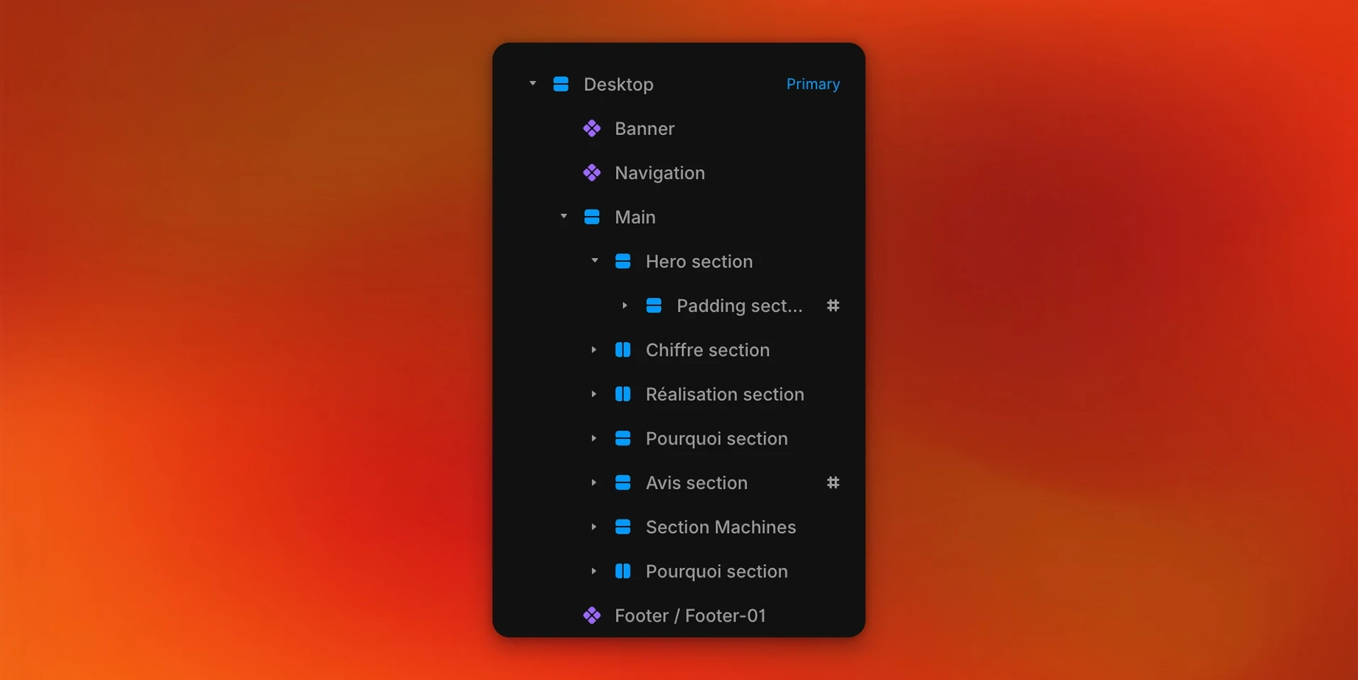 Structure d'un site sur Framer.