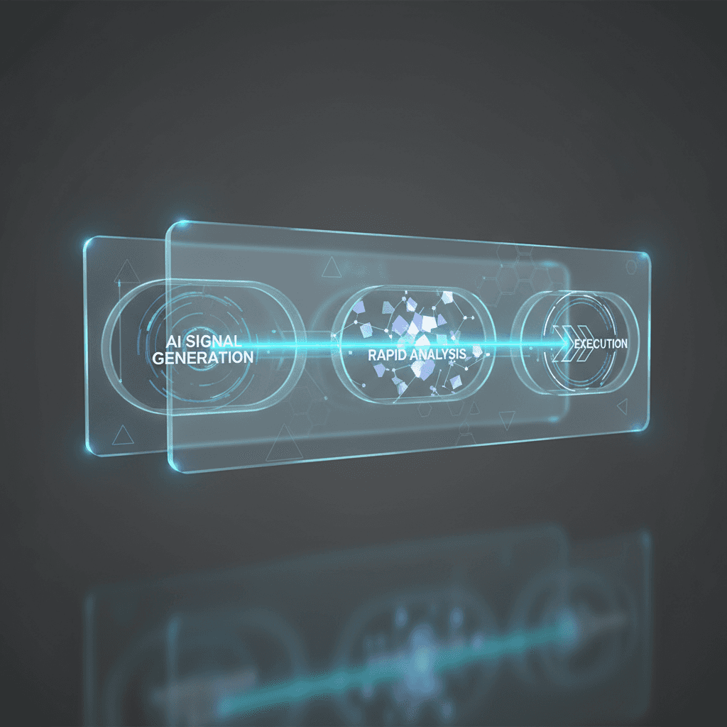 Glassmorphism conceptual illustration showing layers of AI signal analysis and delivery infrastructure for modern trading.