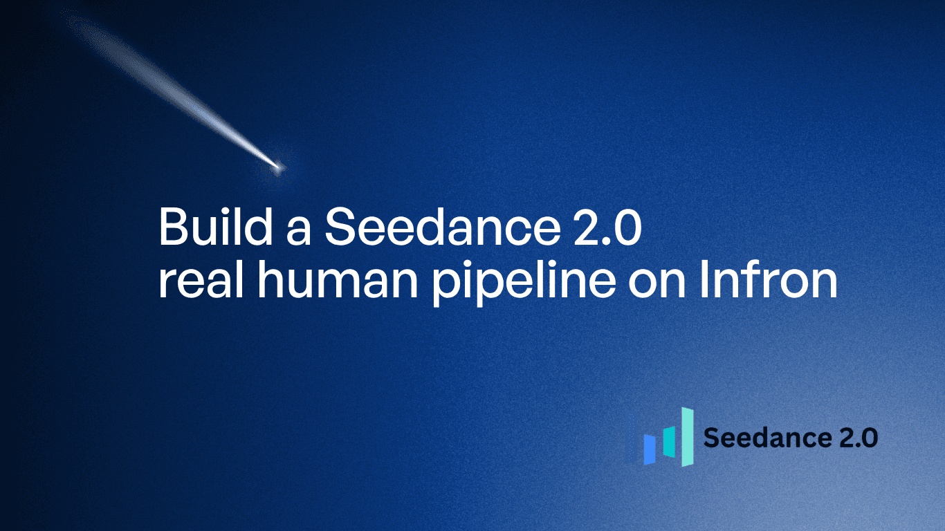 Build a Seedance 2.0 real human pipeline on Infron: turn a reference portrait into identity-locked, lip-synced video, with reference image and video on Infron