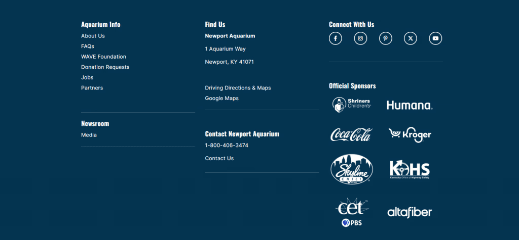 newport aquarium website footer