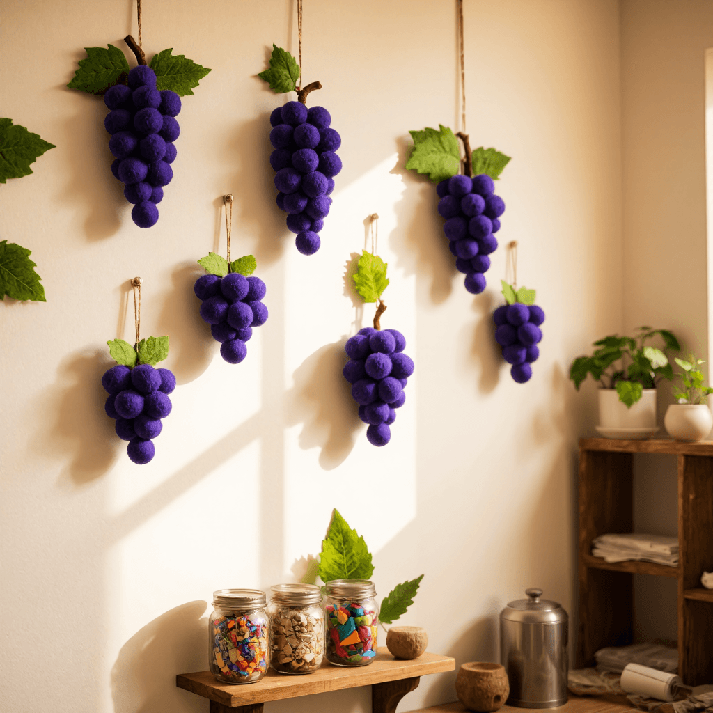 product photography of a set of felt blueberry shapes