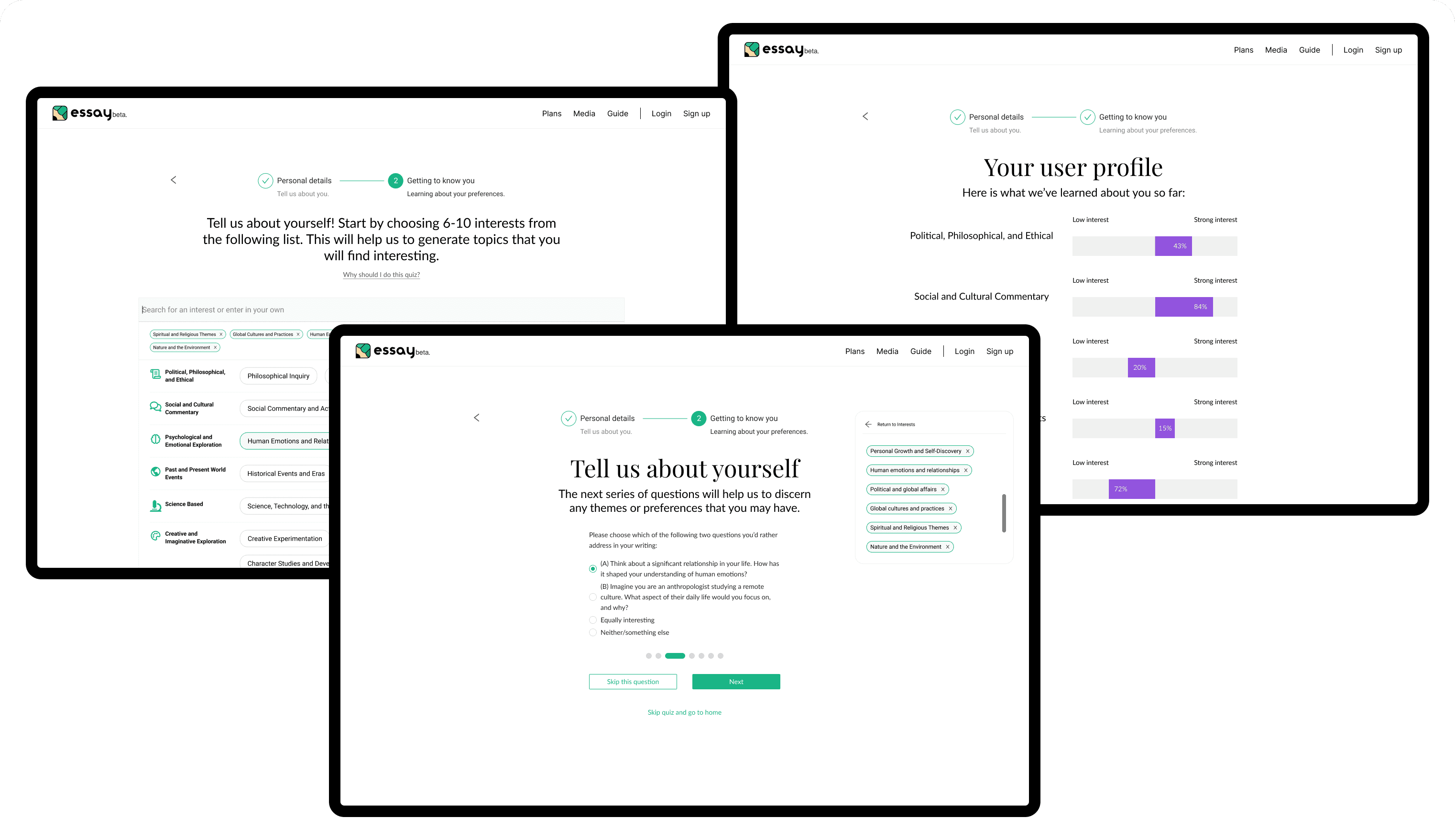 The first iteration of the onboarding quiz.