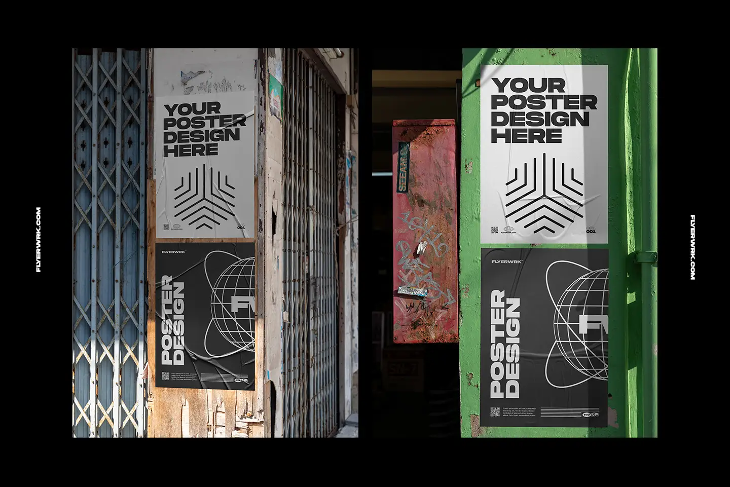 Urban poster wall mockup on graffiti wall with colorful street art background