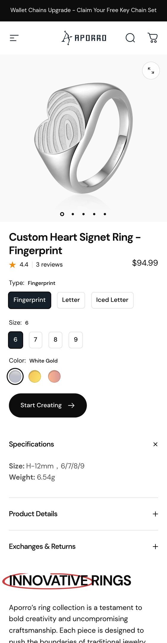 Jewelry product options include: ring for Custom Heart Signet Ring - Fingerprint from APORRO.