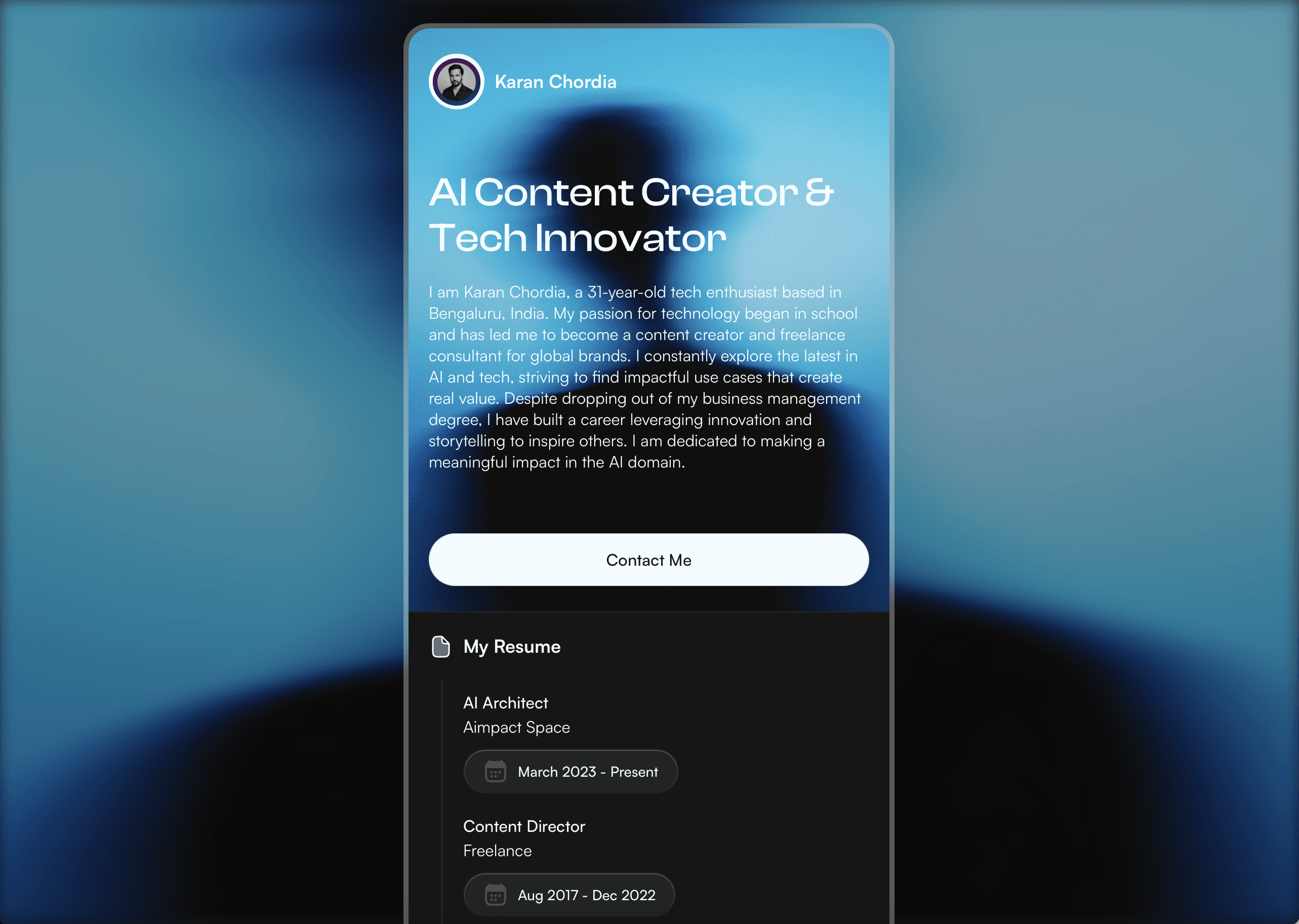 Karan Chordia on Pop Site