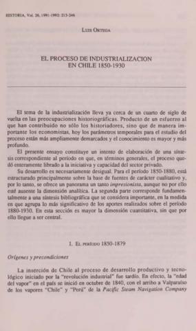 El proceso de industrialización en Chile, 1850-1930