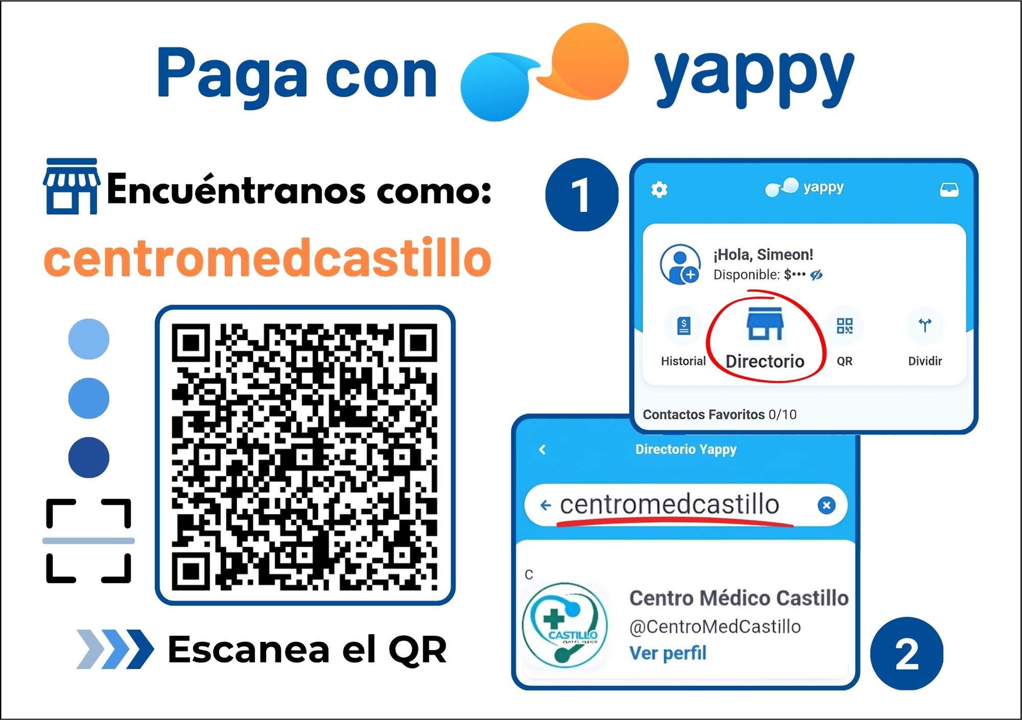 Diseño QR para pagos digitales con Yappy del Centro Médico Castillo en David, Chiriquí – creado por Fresa Marketing Panamá