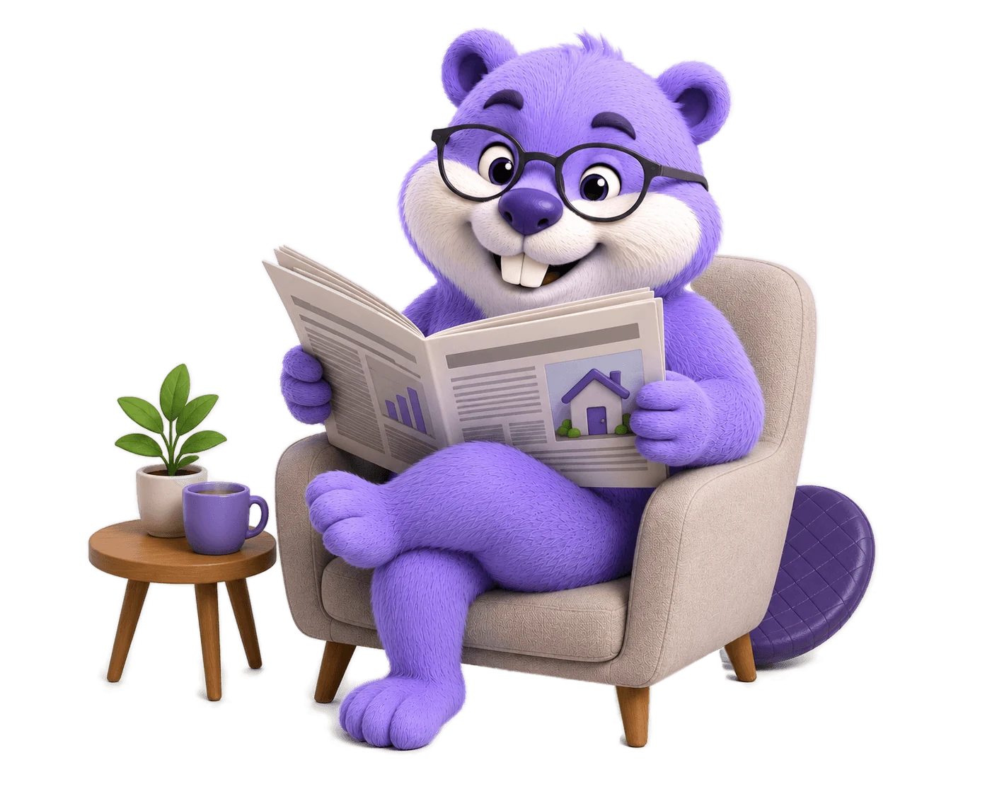 Mascotte Kidonk lisant le journal, illustrant le blog de l'assurance emprunteur