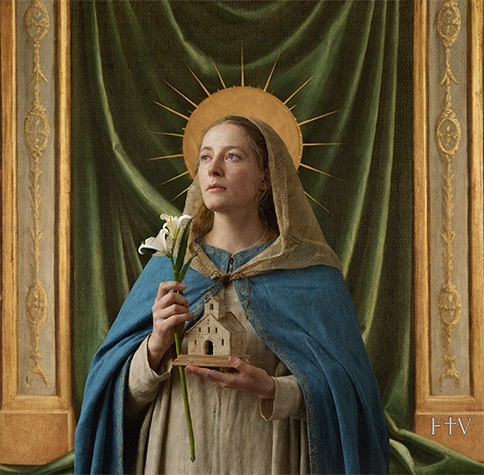 Sacred artwork by Faith and Verse. © Faith and Verse, 2025. All rights reserved. Portrait of Saint Etheldreda of Ely, virgin and abbess.