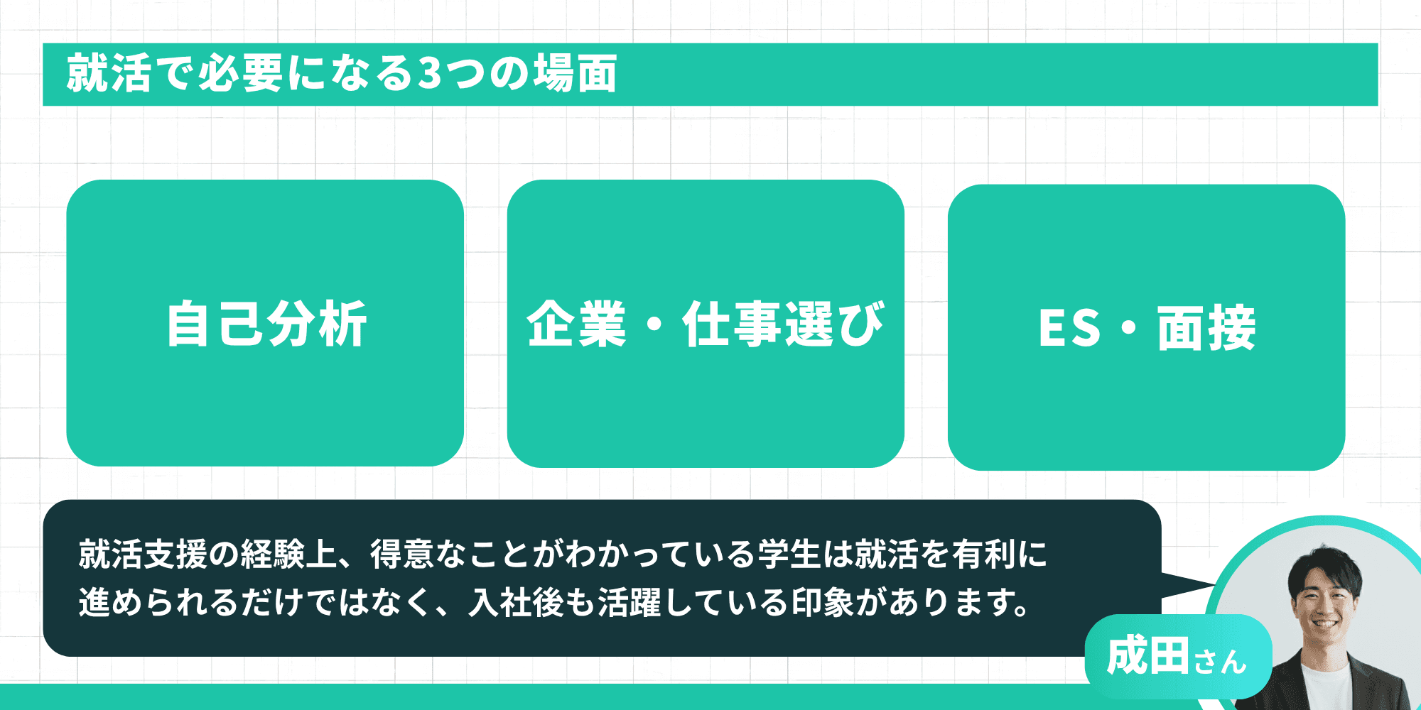 就活で得意なことが必要になる3つの場面：自己分析・企業/仕事選び・ES/面接