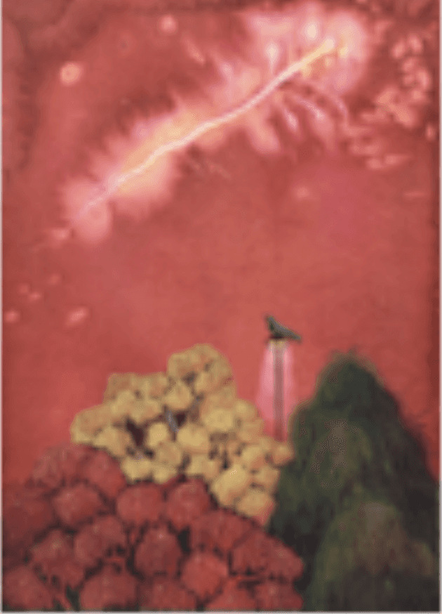 herd of sheep on road painting