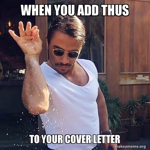 Meme poking fun at the pressure and frustration of crafting the ‘perfect’ cover letter for every job application.