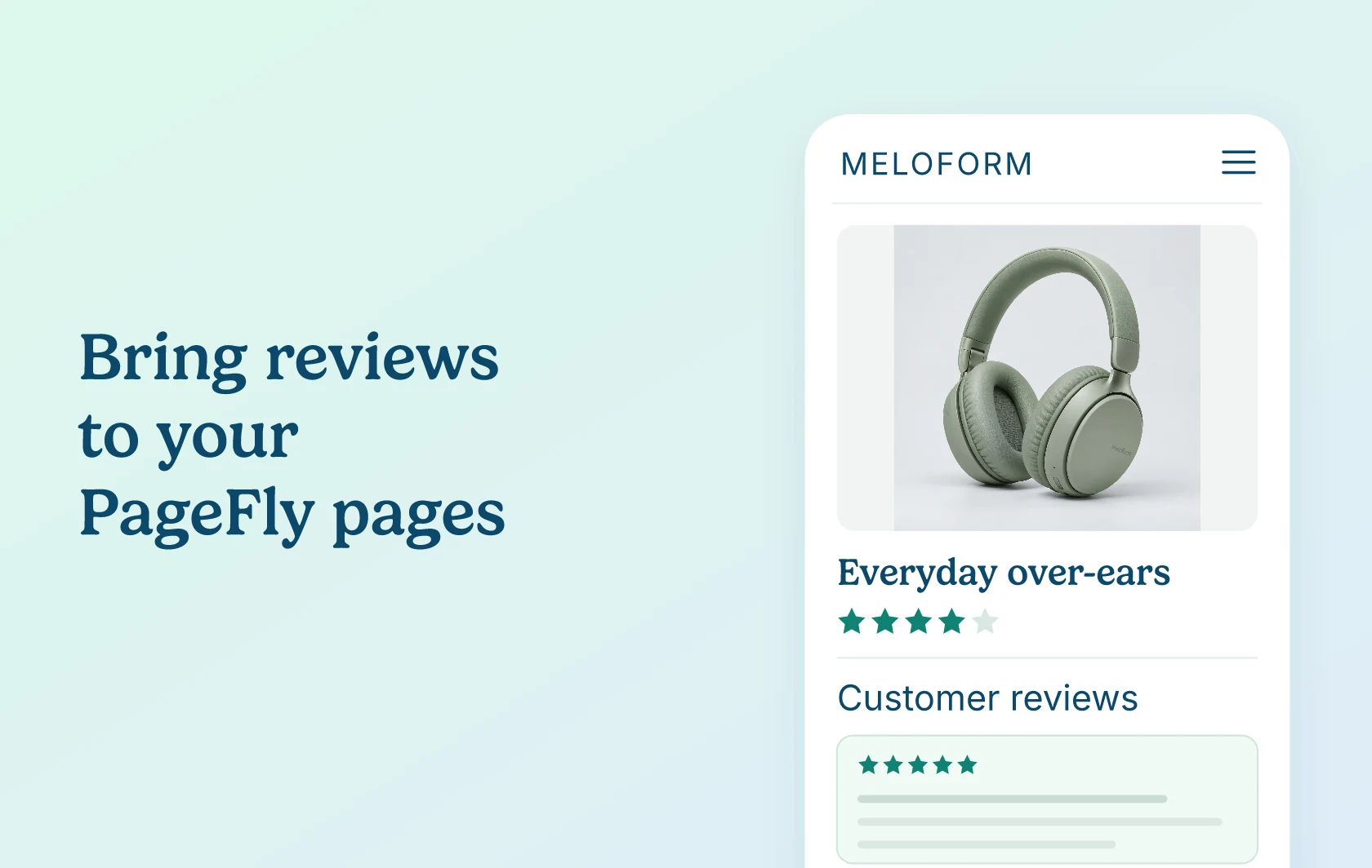 Judge.me and PageFly integration: illustration of a mobile product page with star ratings and reviews below the product details.