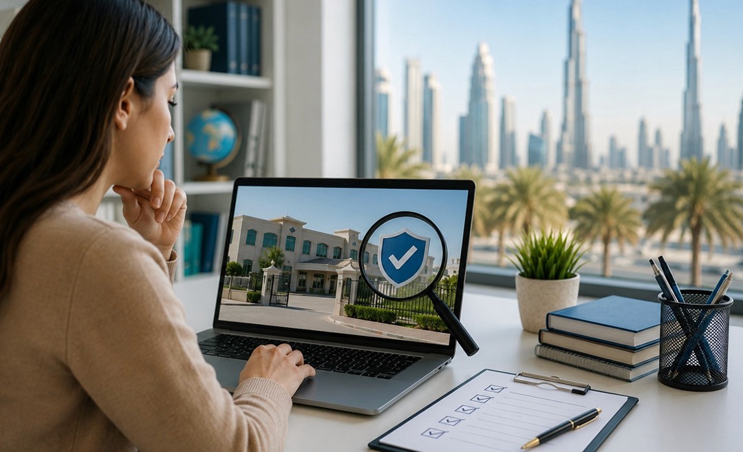 Person checking KHDA approval status for a Dubai English language school