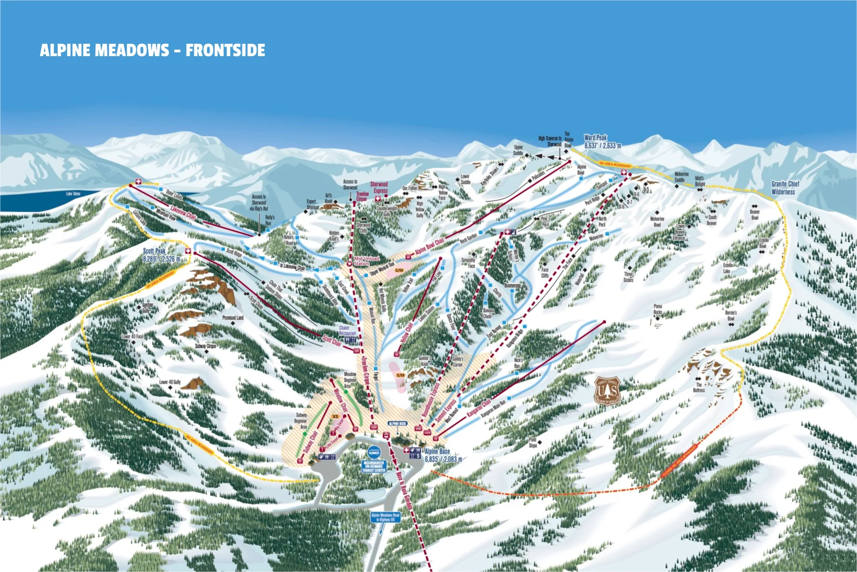 Palisades Tahoe Trail Map - Alpine Meadows Frontside