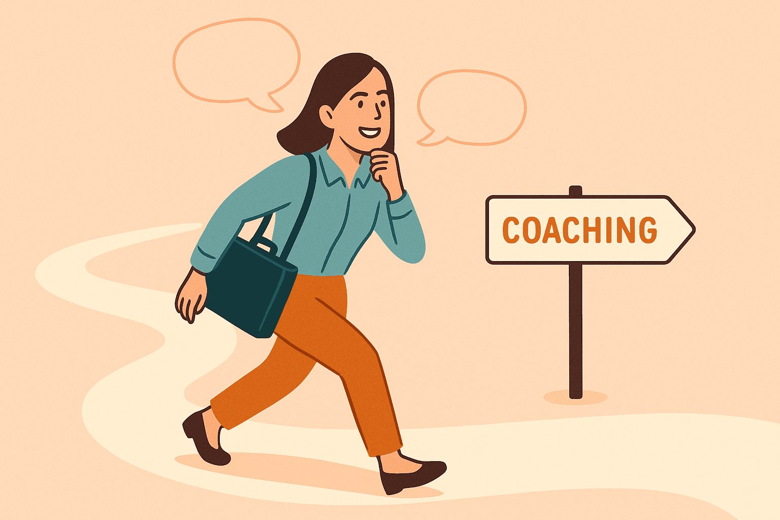 A person following the direction of the "coaching" sign