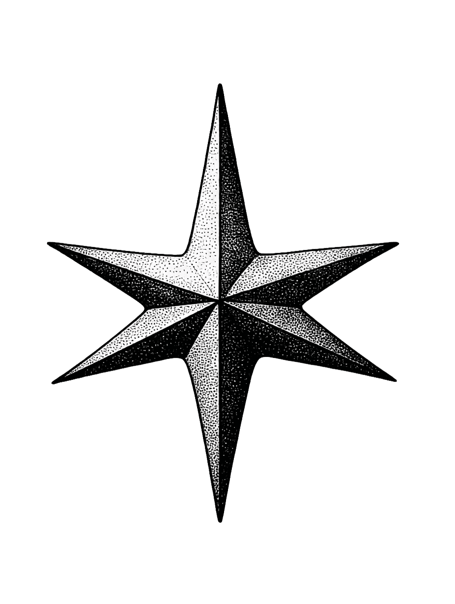 Illustration of a six-pointed star in black and white, featuring engraved shadows and details, with a professional and cheerful tone intended to differentiate through design for C-level executives.