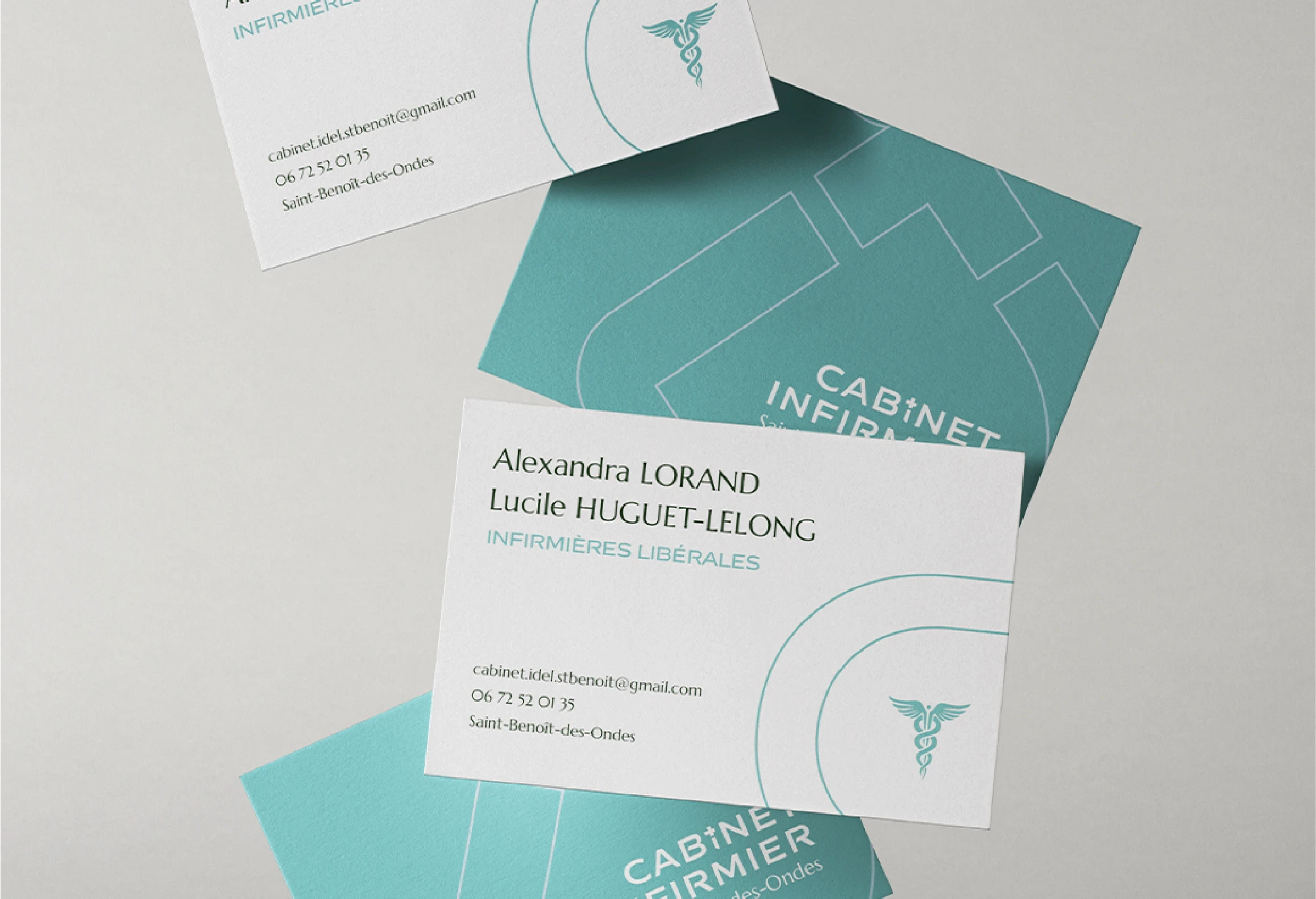 Cartes de visite du cabinet infirmier de Saint-Benoît-des-Ondes, identité visuelle santé