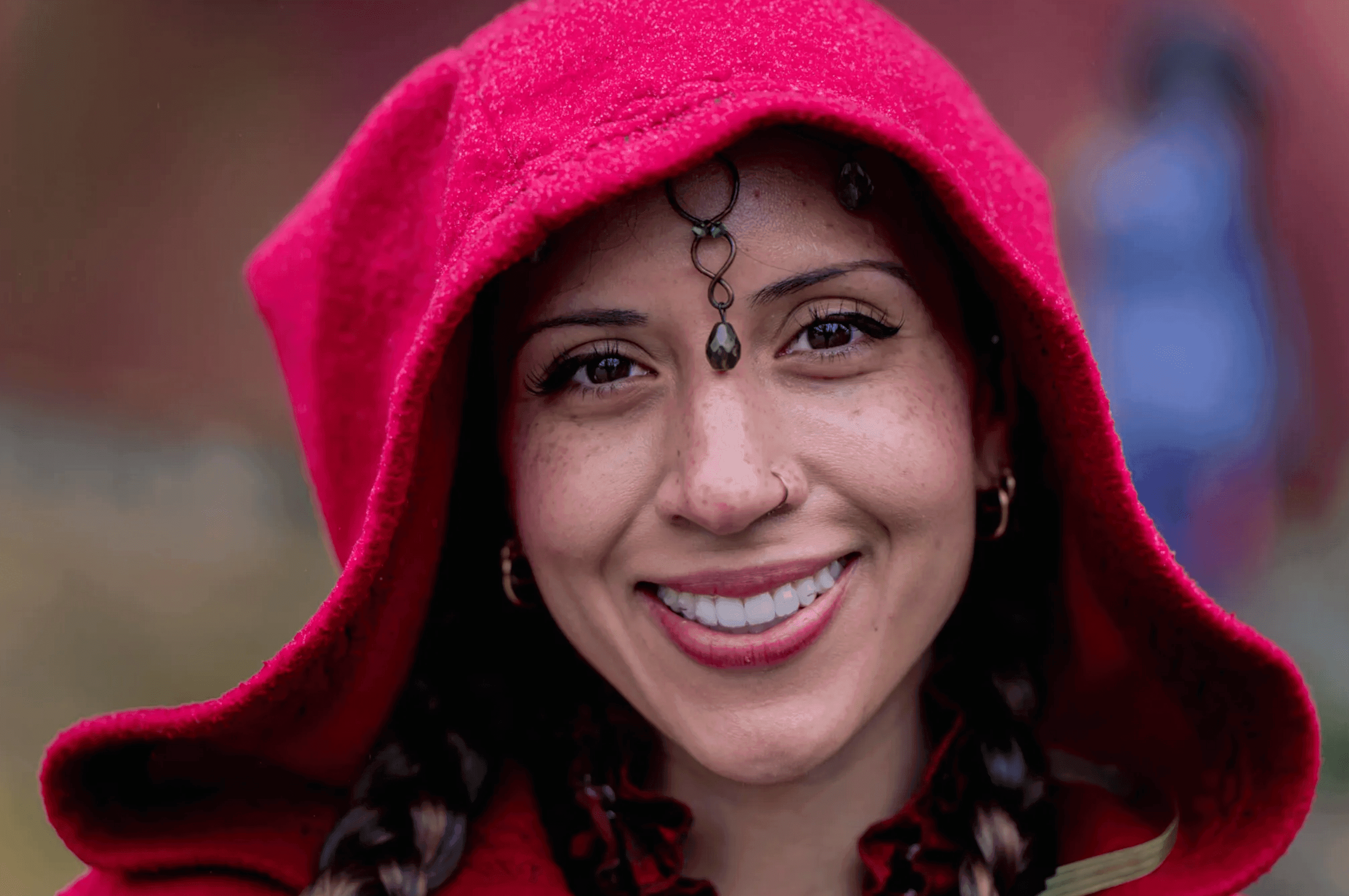 Guest in red smiling at WRF