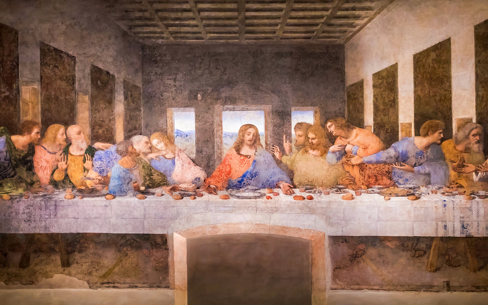 Síðasta kvöldmáltíðin, málverk eftir Leonardo da Vinci í Mílanó, sem sýnir Jesú og lærisveinana.