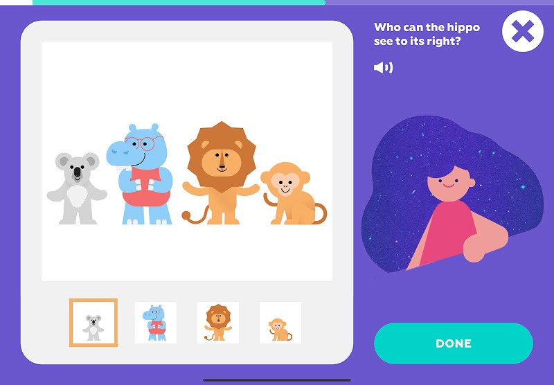 Left and right: figure out who the hippo sees to its right