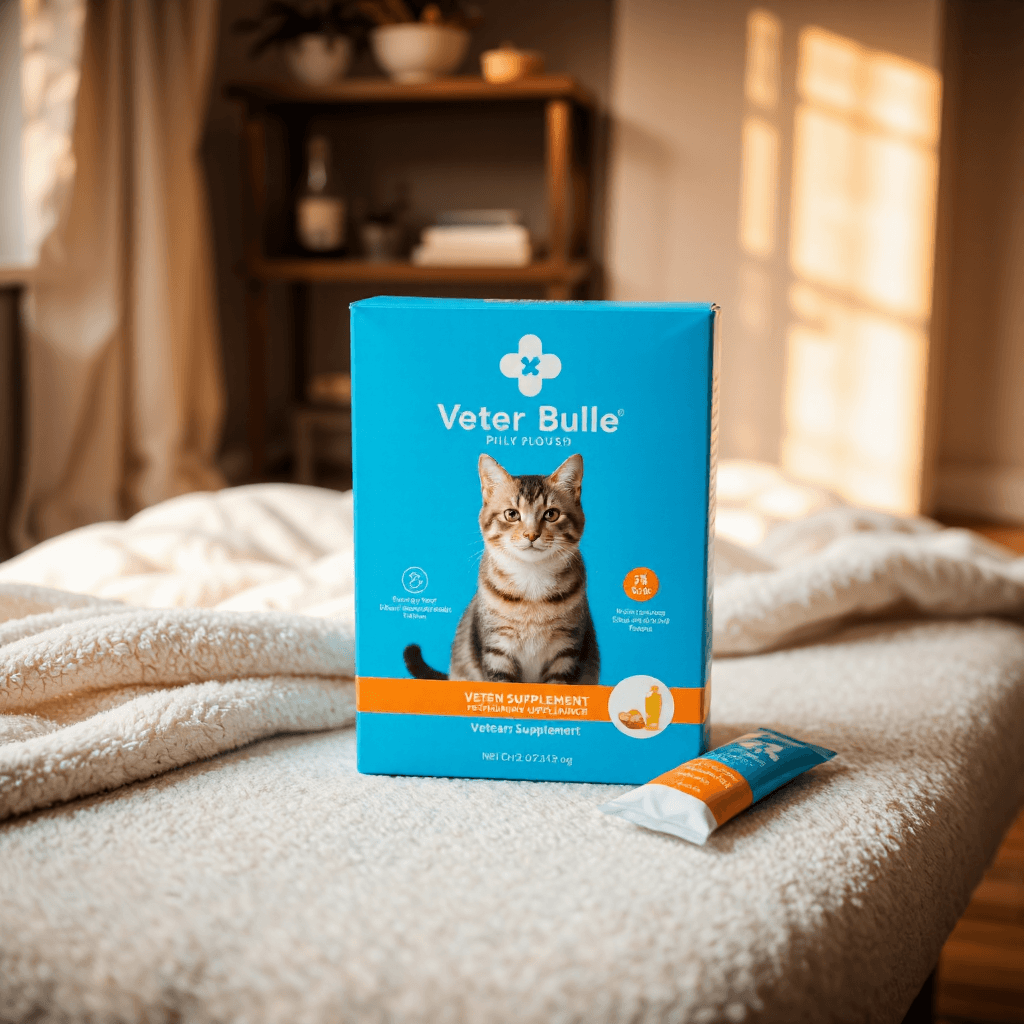 product photography of box of veterinary supplement for cats