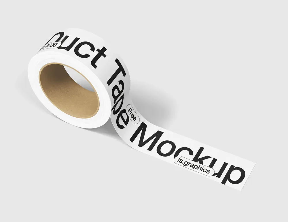 A roll of white duct tape partially unrolled, featuring bold black text, displayed against a vibrant yellow background. The tape's inner cardboard core adds a touch of realism to the minimalist composition.