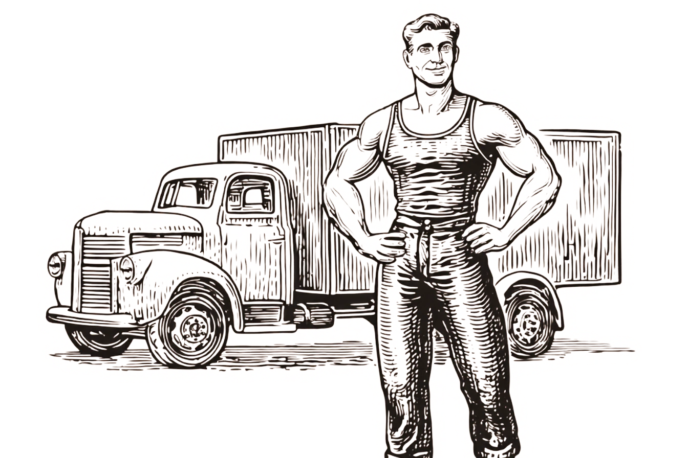 mover next to moving truck drawing