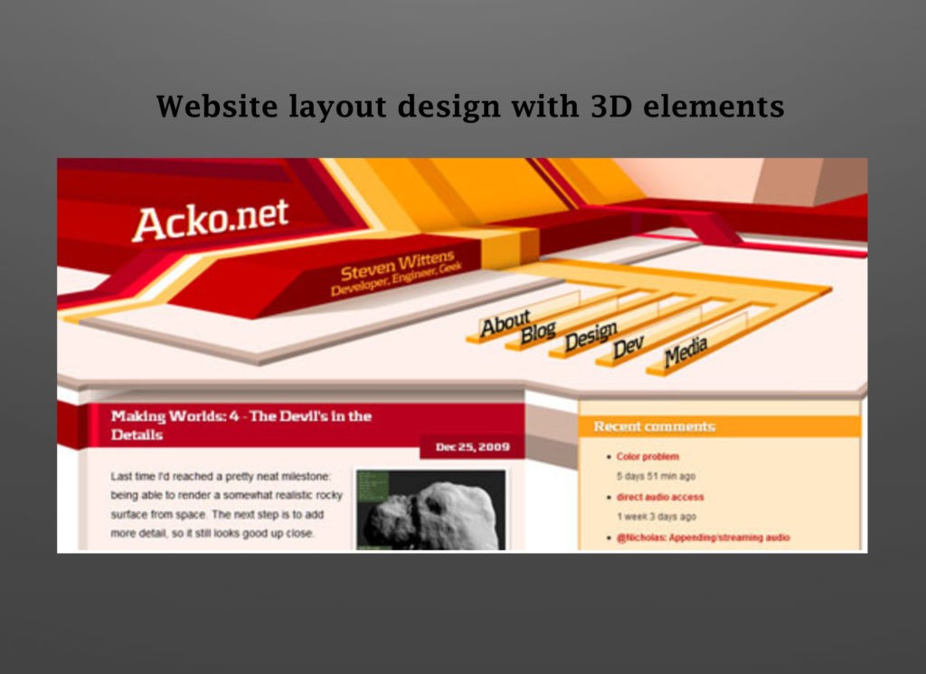 Website layout design with 3D elements 2