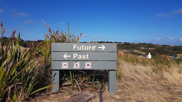 Sign marking directions to "Future" and "Past"