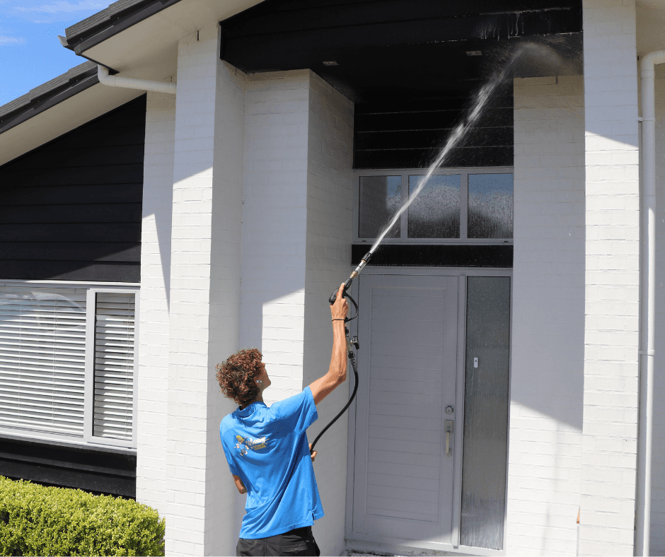Asher soft washing weatherboard cladding in Silverdale