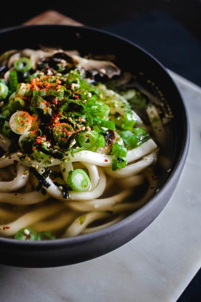 A bowl of udon noodles