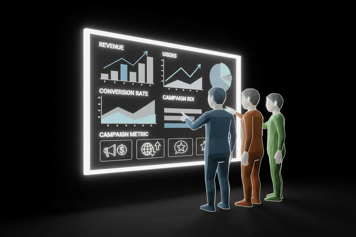 Small business team looking at a growth dashboard