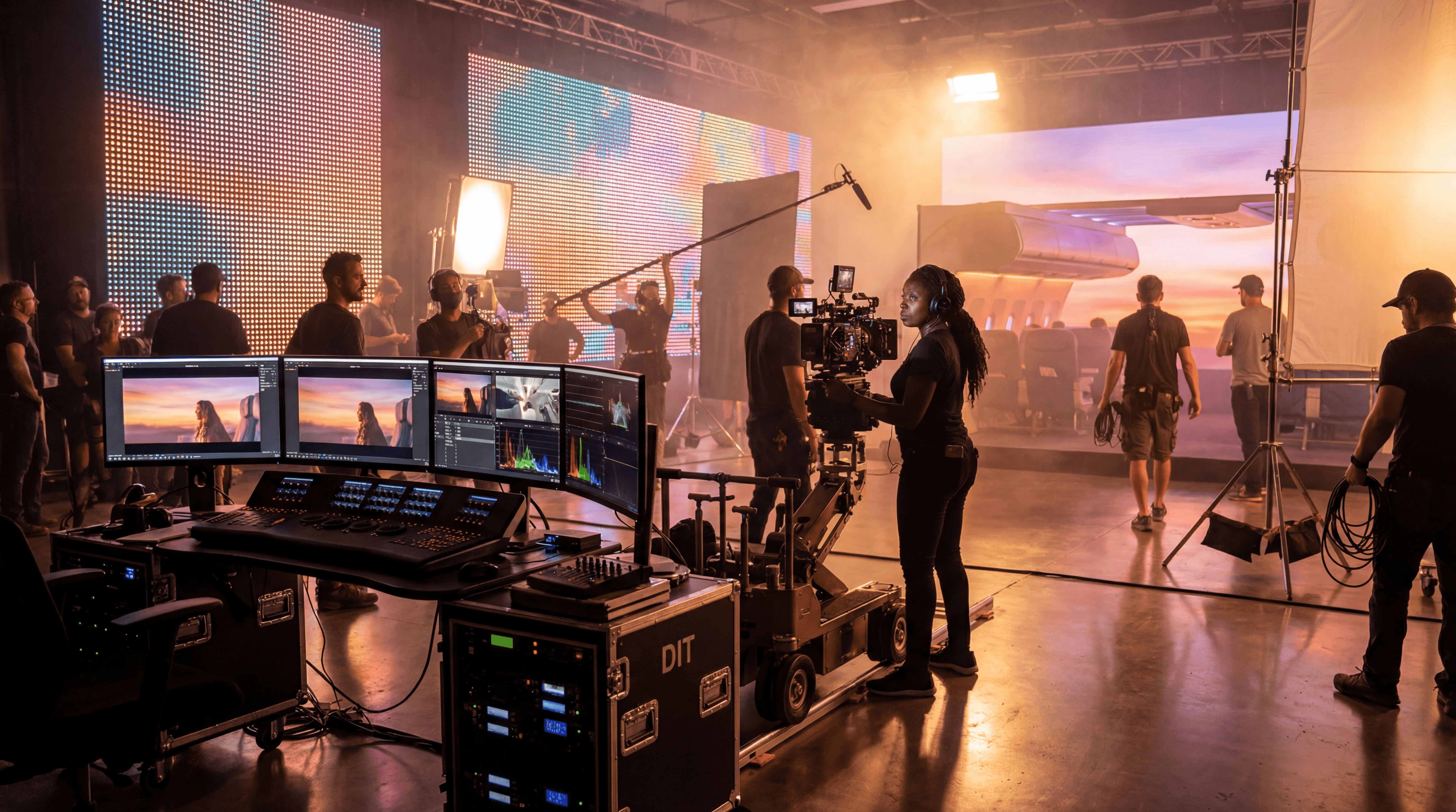 production team is filming