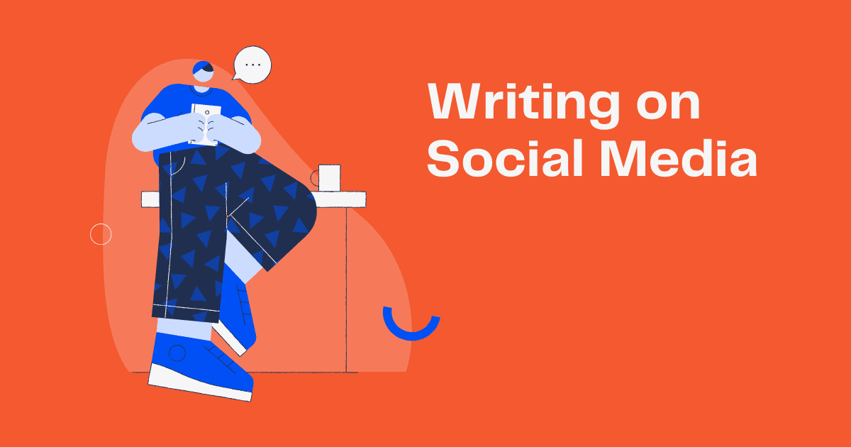 Person with phone and title "Writing on Social Media"