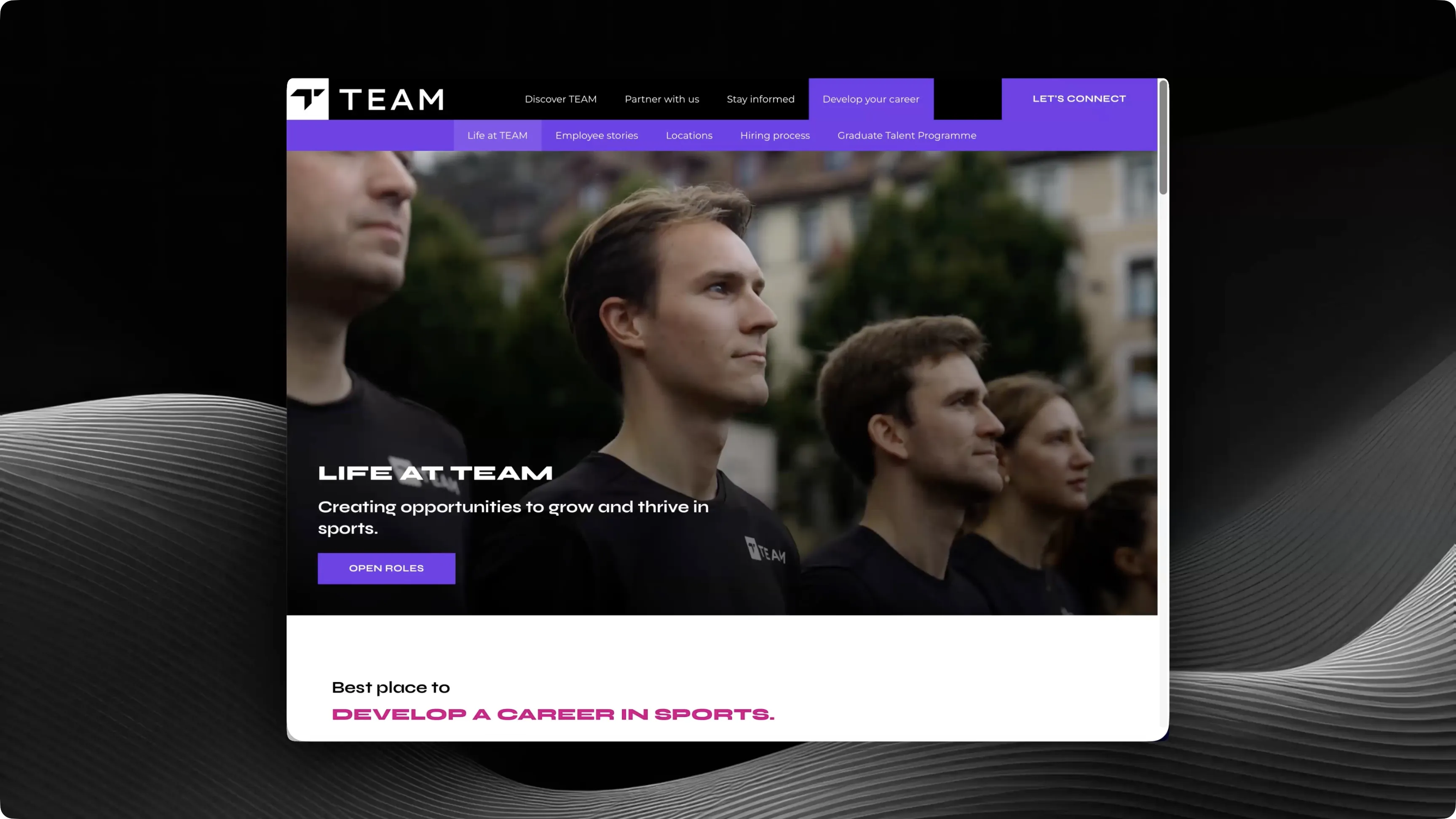 Employer branding video and photo content for TEAM Marketing, created to make the careers website more authentic, visual and attractive to top talent.
