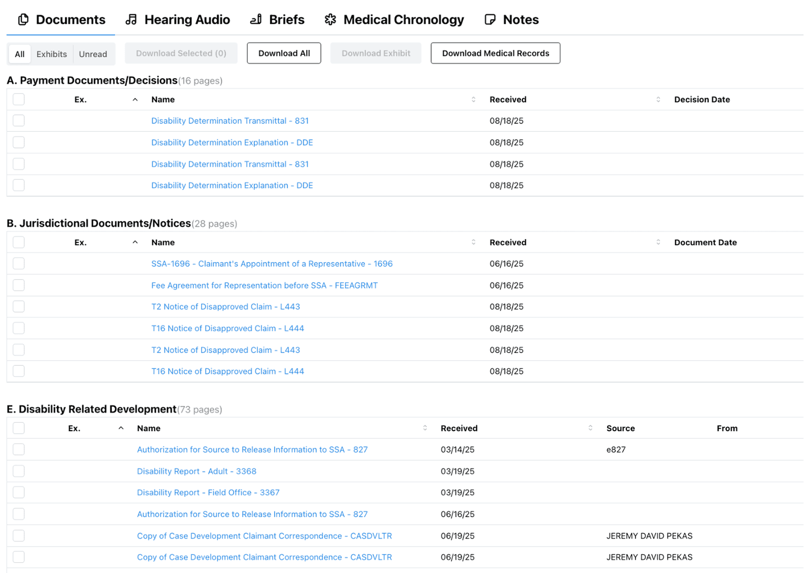 ERE document overview for cases