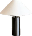Table lamp with a black lacquer base and a linen shade