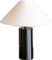 Table lamp with a black lacquer base and a linen shade