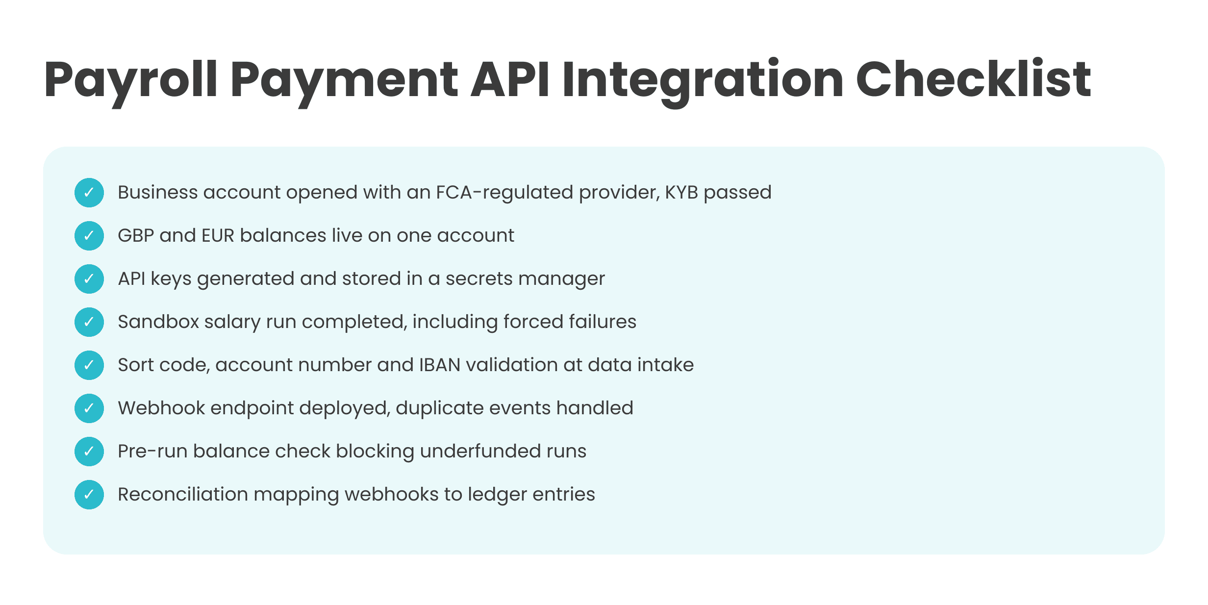 Payroll Payment API Integration Checklist