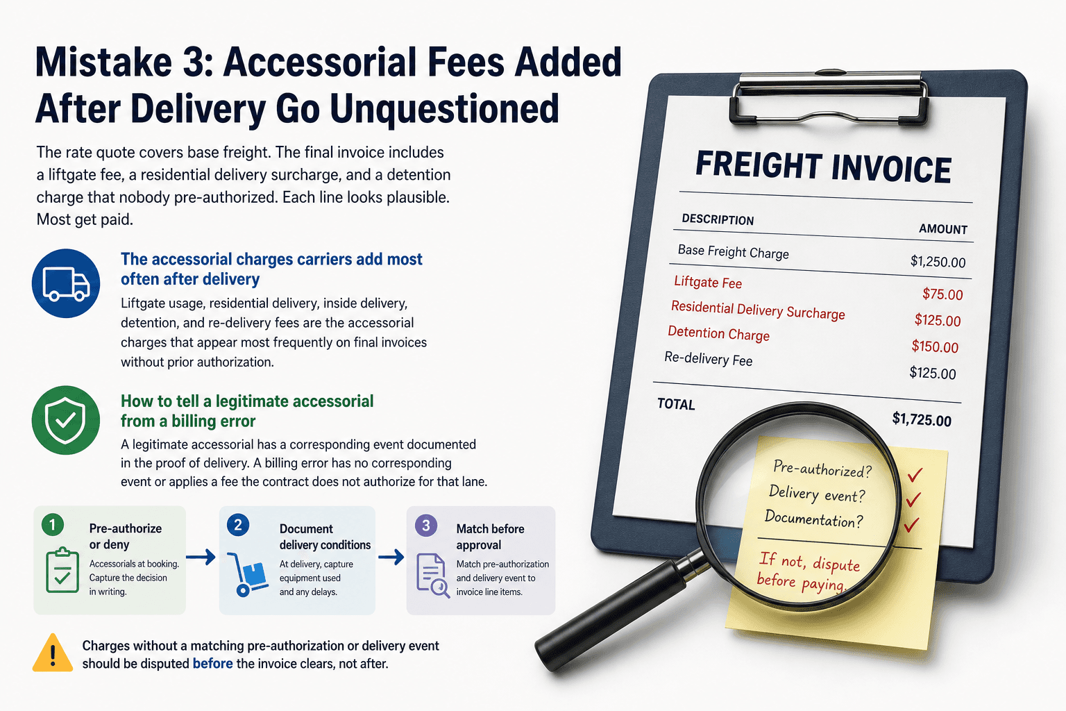 Illustration for Mistake 3: Accessorial Fees Added After Delivery Go Unquestioned