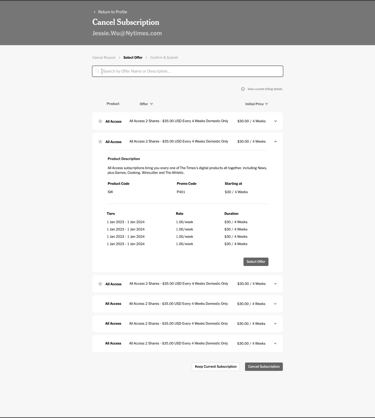 Wireframe: surface relevant offers