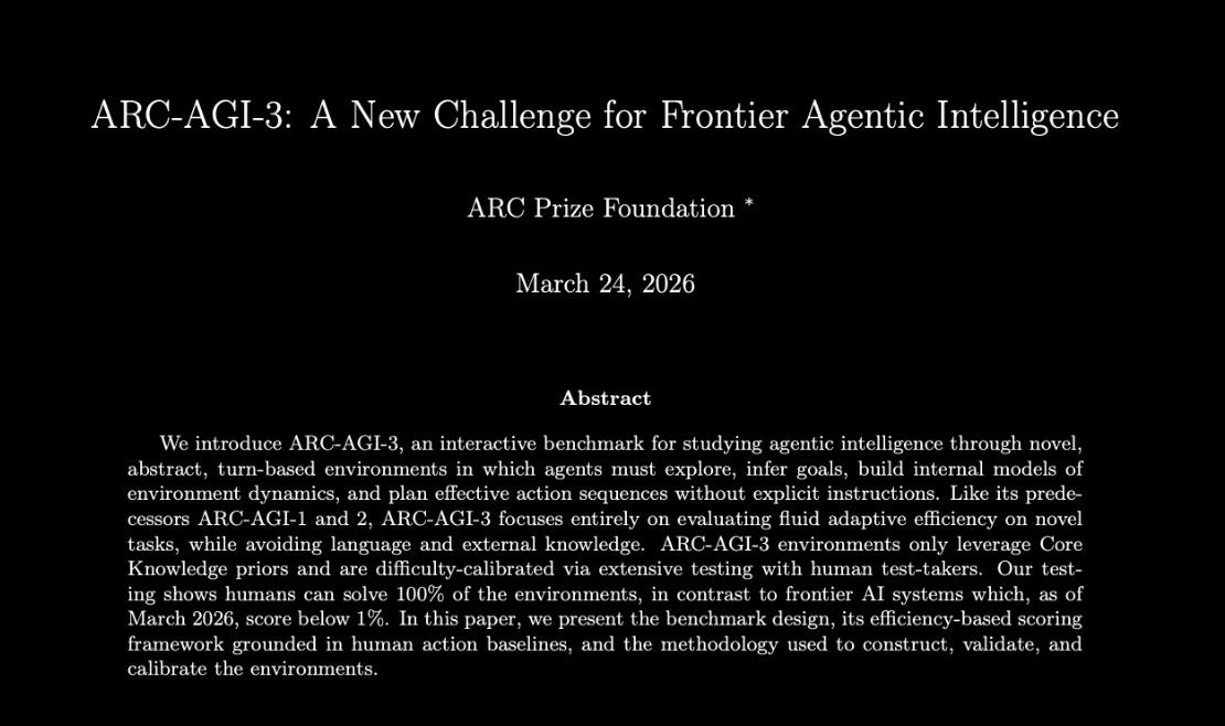 ARC-AGI-3 technical paper preview — the full methodology for the interactive reasoning benchmark that measures AI skill acquisition efficiency