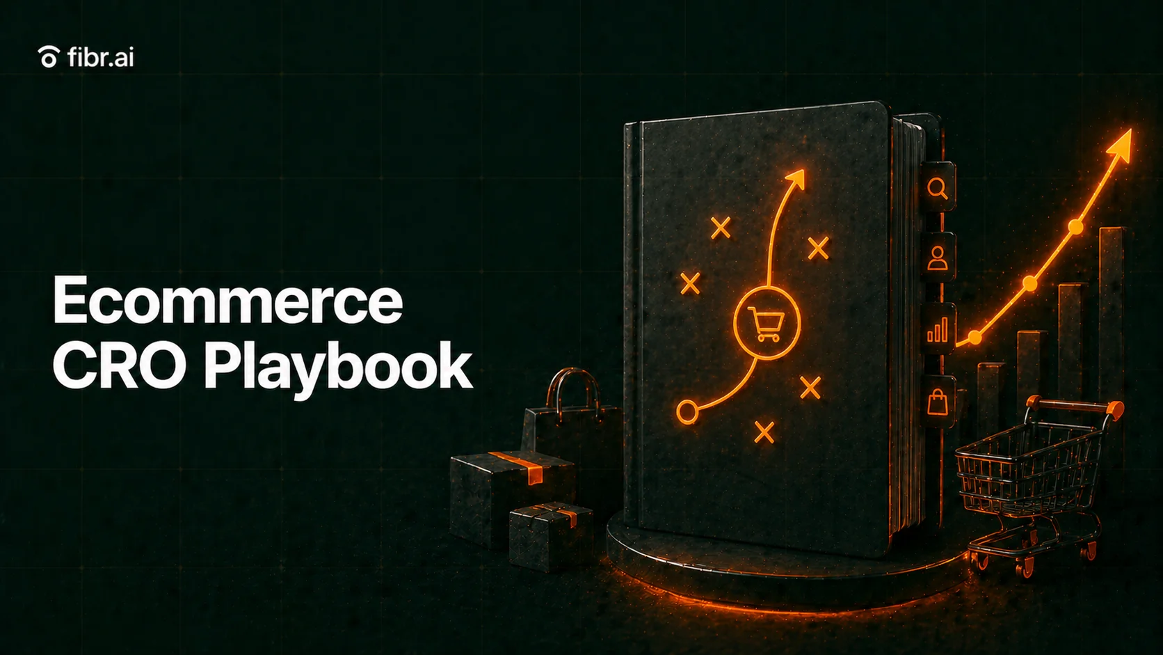 Ecommerce CRO playbook visualization showing a strategic guide driving online shoppers toward purchase, with growth metrics and optimized user journeys improving conversions.