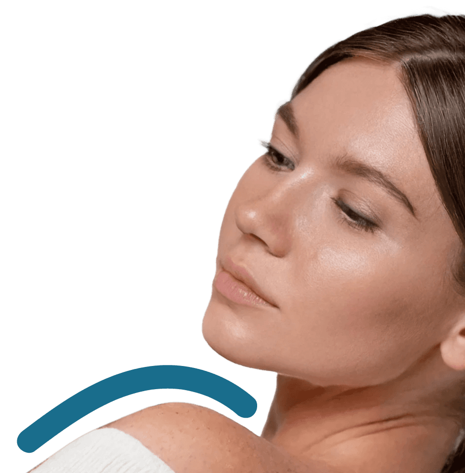 Image of a beautiful brunette woman who leans back relaxed