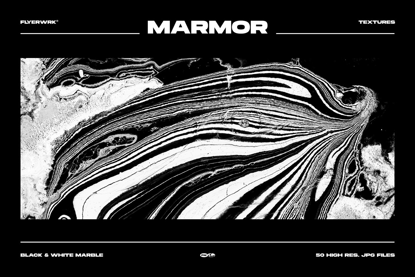 Marmor liquid marble textures in landscape format featuring intricate black and white high resolution flowing lines
