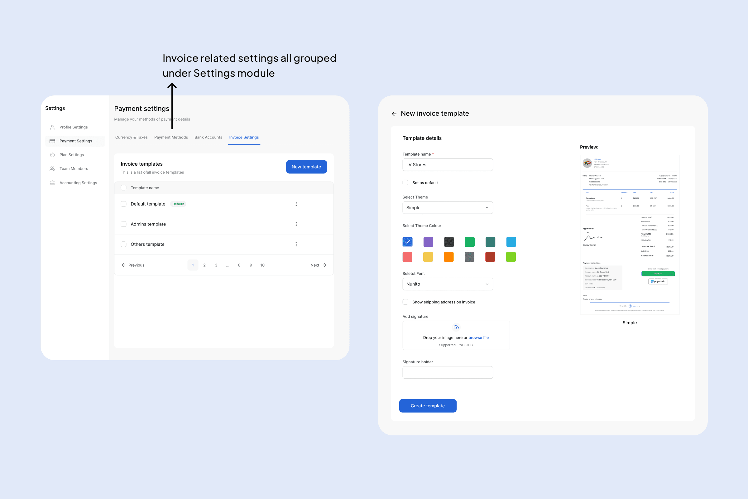 Invoice settings